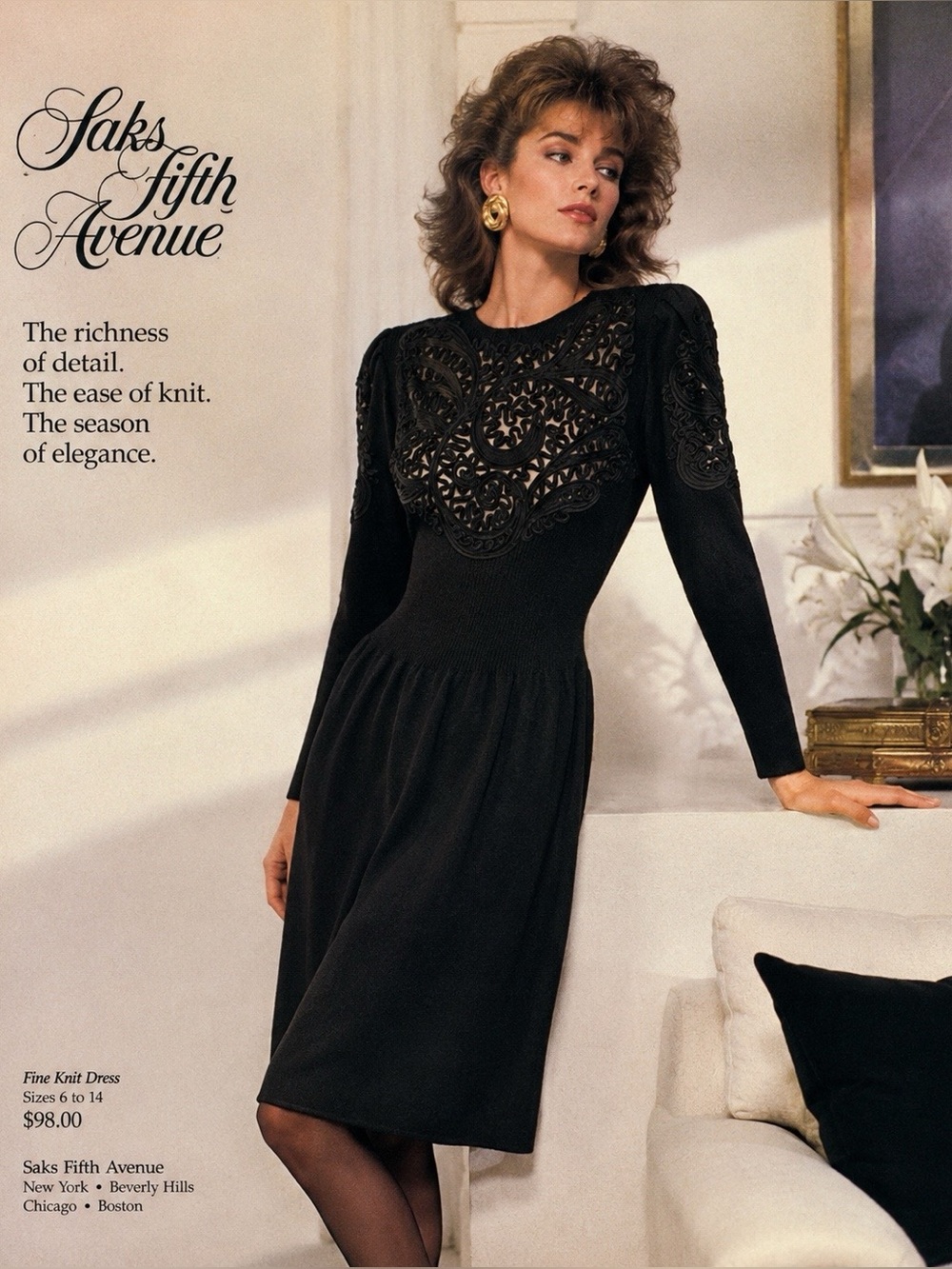 Saks Fifth Avenue Black Long Sleeve Dress with Lace Accents